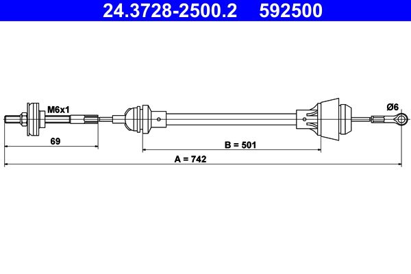 ATE 24.3728-2500.2 Cable Pull, clutch control