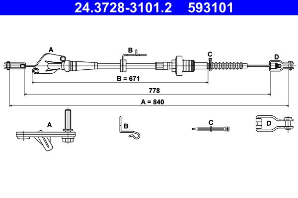 ATE 24.3728-3101.2 Cable Pull, clutch control