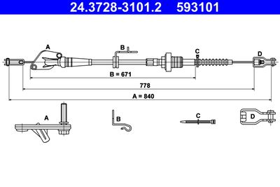 Cable Pull, clutch control ATE 24.3728-3101.2