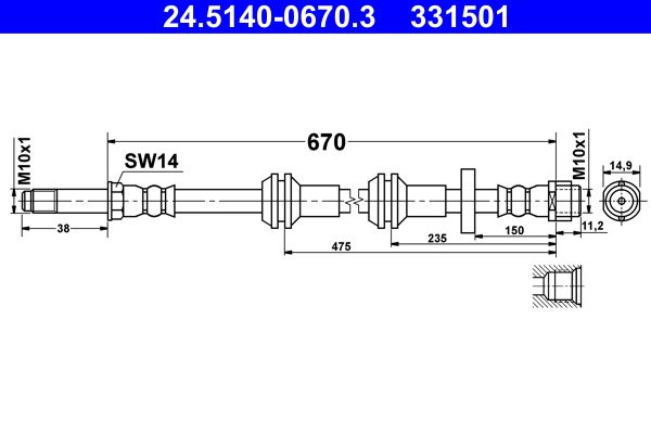 ATE 24.5140-0670.3 Brake Hose