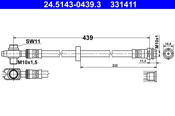 ATE 24.5143-0439.3 Brake Hose