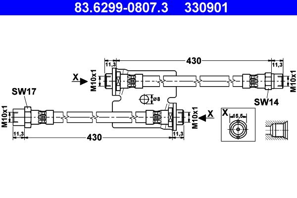 ATE 83.6299-0807.3 Brake Hose