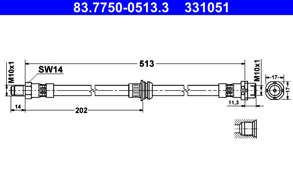 ATE 83.7750-0513.3 Brake Hose