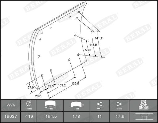 BERAL 1903619609016866 Brake Lining Kit, drum brake