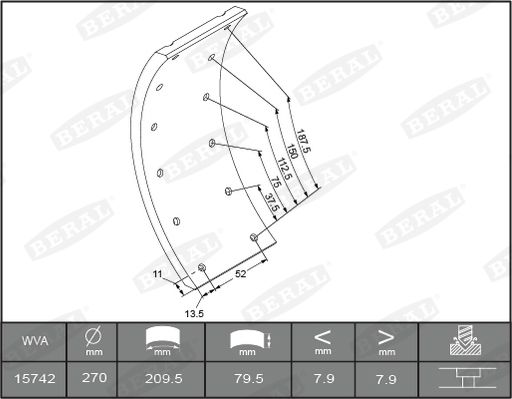 BERAL KBL15030.1-1561 Brake Lining Kit, drum brake