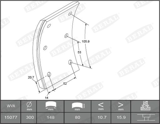 BERAL KBL15077.1-1541 Brake Lining Kit, drum brake