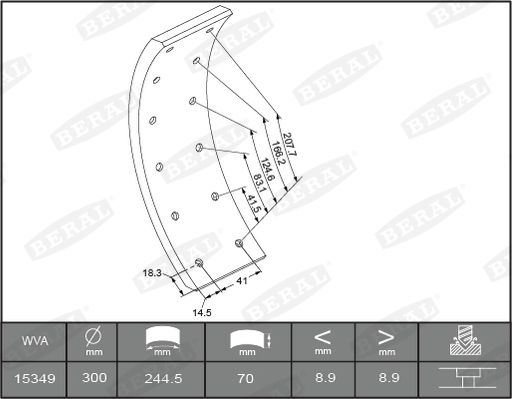 BERAL KBL15349.0-1549 Brake Lining Kit, drum brake