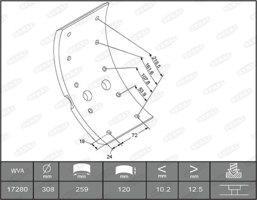 BERAL KBL17280.3-1561 Brake Lining Kit, drum brake