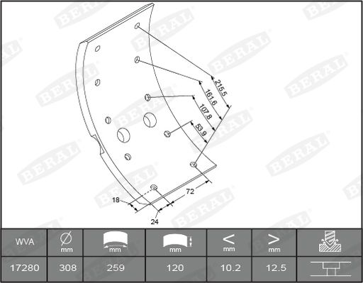 BERAL KBL17280.4-1561 Brake Lining Kit, drum brake