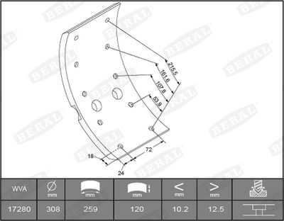 Brake Lining Kit, drum brake BERAL KBL17280.4-1561
