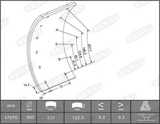 BERAL KBL17351.1-1561 Brake Lining Kit, drum brake