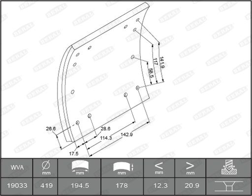 BERAL KBL19030.0-1631 Brake Lining Kit, drum brake