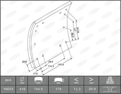 Brake Lining Kit, drum brake BERAL KBL19030.0-1631