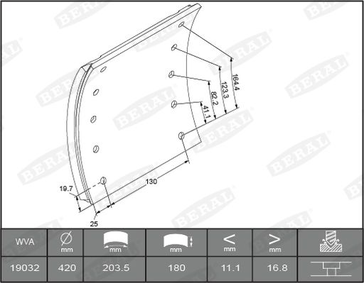 BERAL KBL19032.0-1560 Brake Lining Kit, drum brake