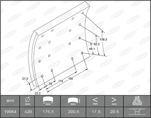BERAL KBL19063.0-1616 Brake Lining Kit, drum brake