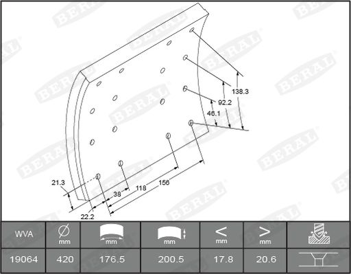BERAL KBL19063.1-1616 Brake Lining Kit, drum brake