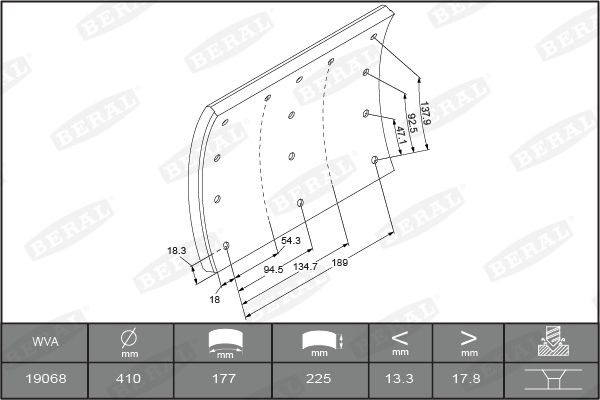 BERAL KBL19068.0-1550 Brake Lining Kit, drum brake