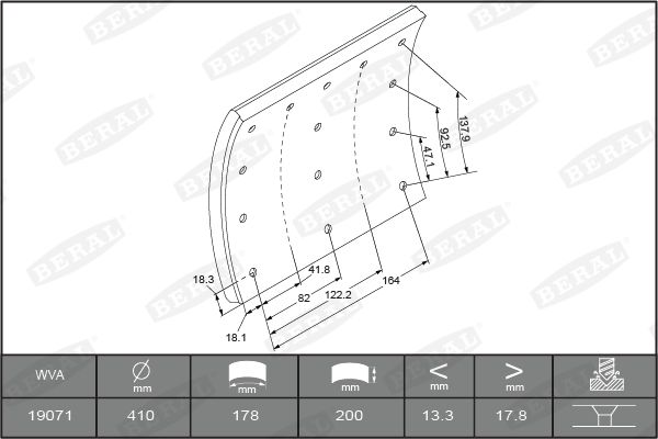 BERAL KBL19071.0-1550 Brake Lining Kit, drum brake