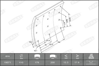 Brake Lining Kit, drum brake BERAL KBL19071.0-1550