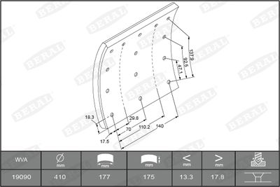 Brake Lining Kit, drum brake BERAL KBL19090.2-1627