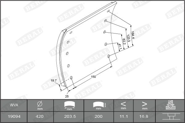 BERAL KBL19094.1-1560 Brake Lining Kit, drum brake