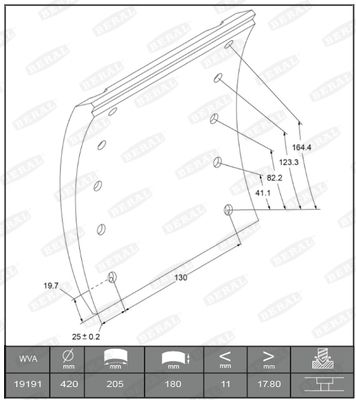 Brake Lining Kit, drum brake BERAL KBL19191.1-1541