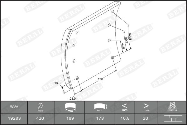 BERAL KBL19283.0-1686 Brake Lining Kit, drum brake