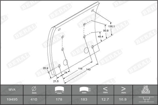 BERAL KBL19495.2-1575 Brake Lining Kit, drum brake