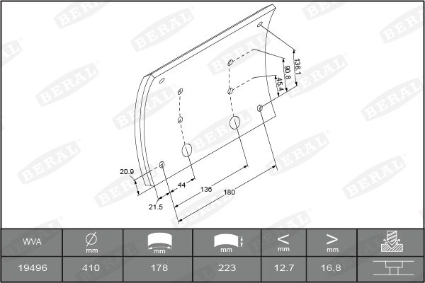 BERAL KBL19496.2-1575 Brake Lining Kit, drum brake