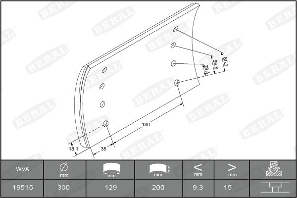 BERAL KBL19515.0-1541 Brake Lining Kit, drum brake