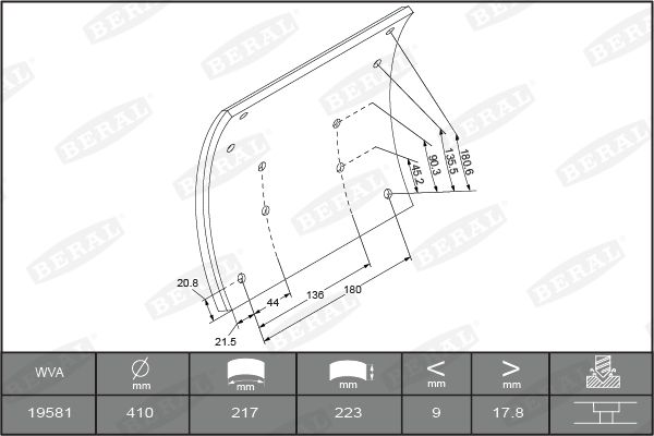 BERAL KBL19581.0-1616 Brake Lining Kit, drum brake