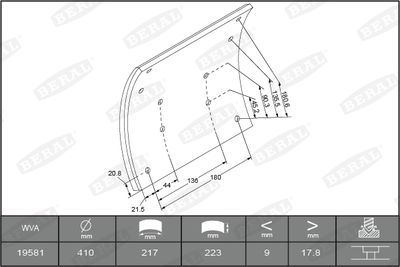 Brake Lining Kit, drum brake BERAL KBL19581.0-1616
