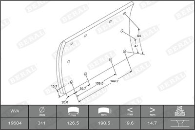 Brake Lining Kit, drum brake BERAL KBL19604.0-1621
