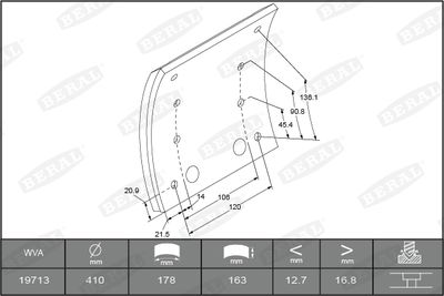 Brake Lining Kit, drum brake BERAL KBL19713.9-1560