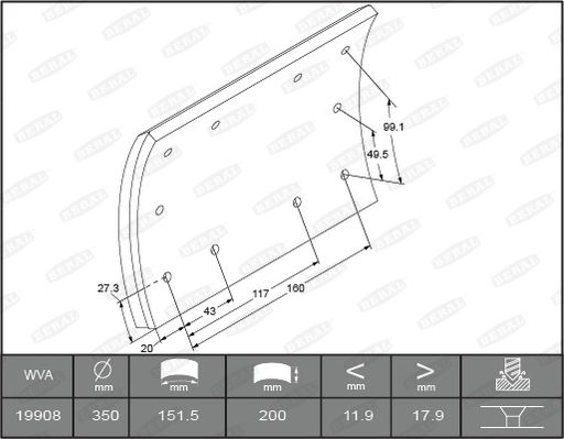 BERAL KBL19908.0-1647 Brake Lining Kit, drum brake