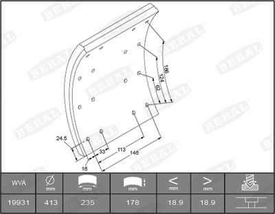 Brake Lining Kit, drum brake BERAL KBL19931.0-1550
