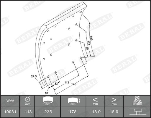 BERAL KBL19931.1-1637 Brake Lining Kit, drum brake