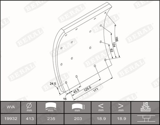 BERAL KBL19932.0-1550 Brake Lining Kit, drum brake