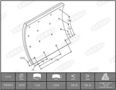 Brake Lining Kit, drum brake BERAL KBL19933.0-1550