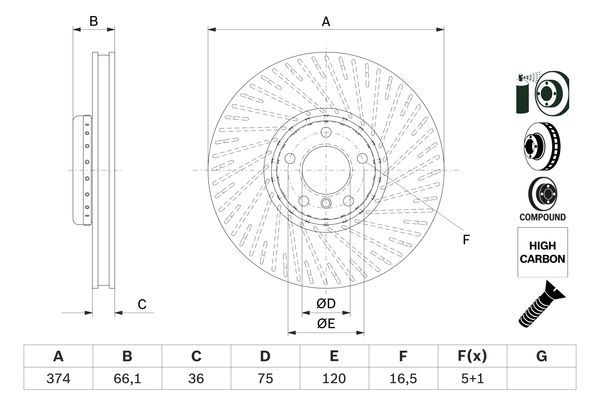 BOSCH 0 986 479 E63 Brake Disc