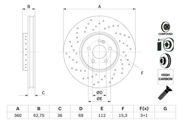 BOSCH 0 986 479 G38 Brake Disc