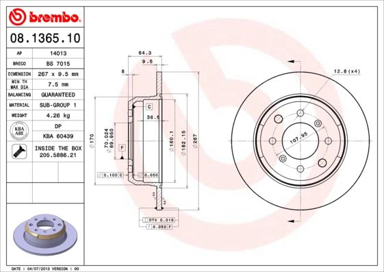 BREMBO 08.1365.10 Brake Disc