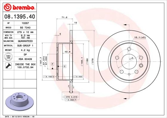 BREMBO 08.1395.40 Brake Disc
