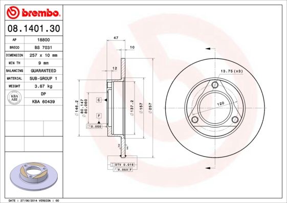 BREMBO 08.1401.30 Brake Disc