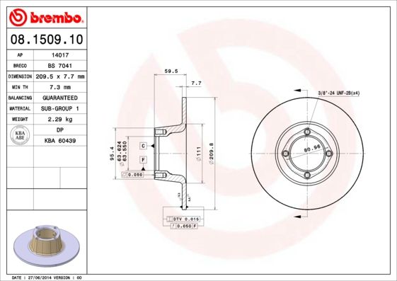 BREMBO 08.1509.10 Brake Disc