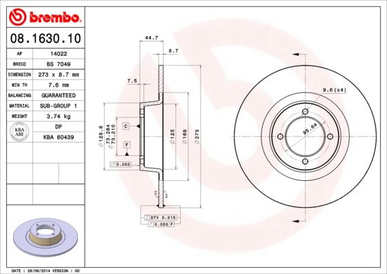 BREMBO 08.1630.10 Brake Disc