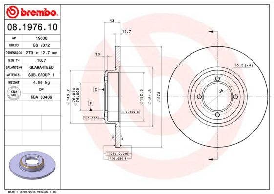 BREMBO 08.1976.10 Brake Disc