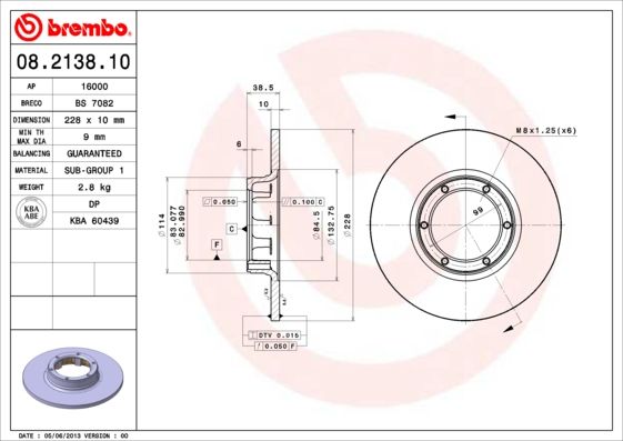 BREMBO 08.2138.10 Brake Disc
