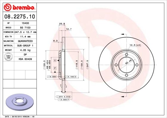 BREMBO 08.2275.10 Brake Disc