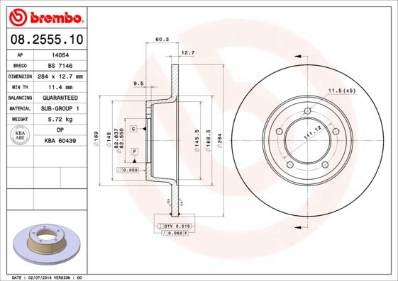 BREMBO 08.2555.10 Brake Disc